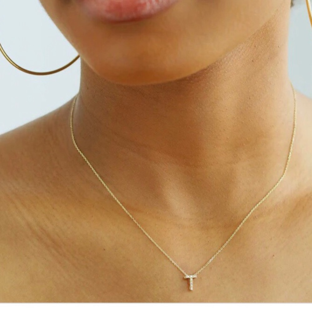 New Cubic Zirconia Initial letter T necklace